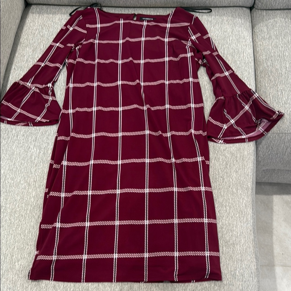 Liz Claiborne Burgundy Plaid Long Sleeve Dress